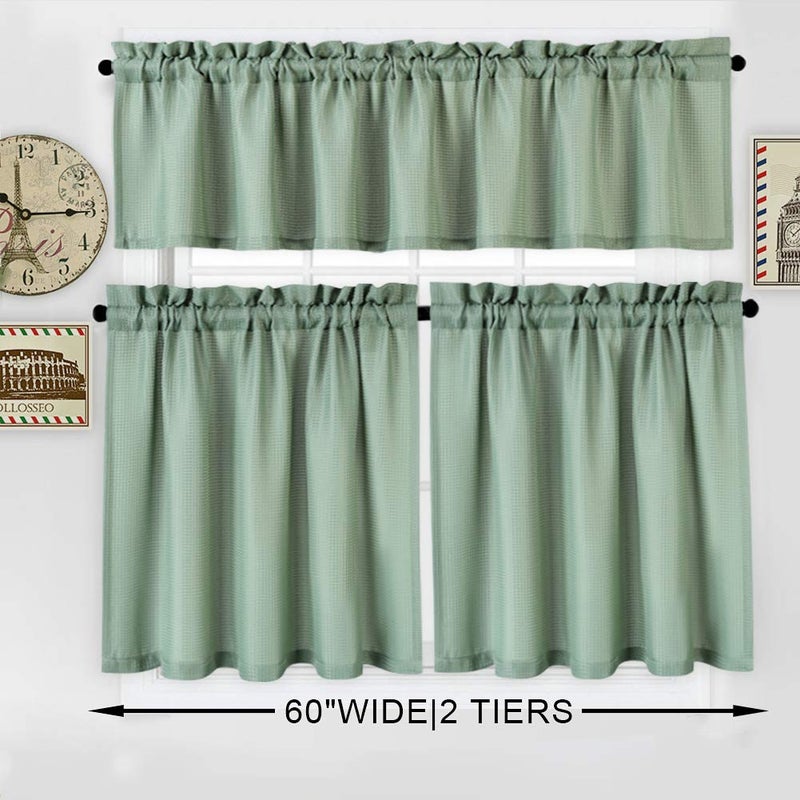NANAN Kitchen Curtains 45 inch Long Casual Weave Small Window Curtain Kitchen Bathroom Basement Bedroom Drapes - 30" x 45", Sage, Set of 2 - Image 3